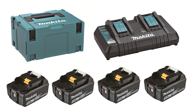 Makita 197626-8 sada Li-ion LXT 18V 4ksBL1850B+1ksDvojnabíječkaDC18RD+1ksMakpac